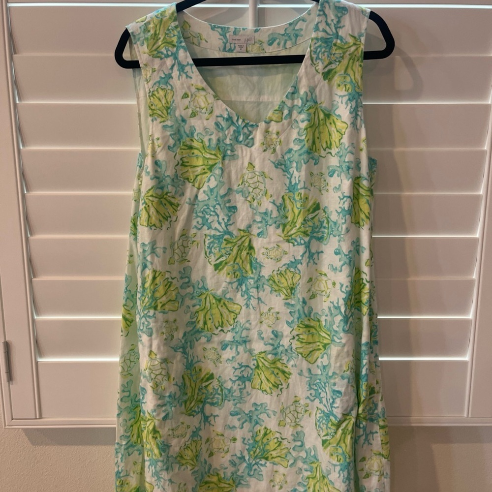 J. Jill Green and Blue Floral Midi Dress linen